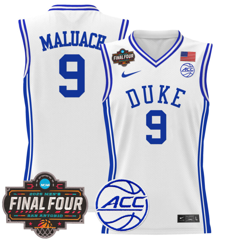 Men Duke Blue Devils 9 Maluach white 2025 Final Four Patch NCAA Jersey